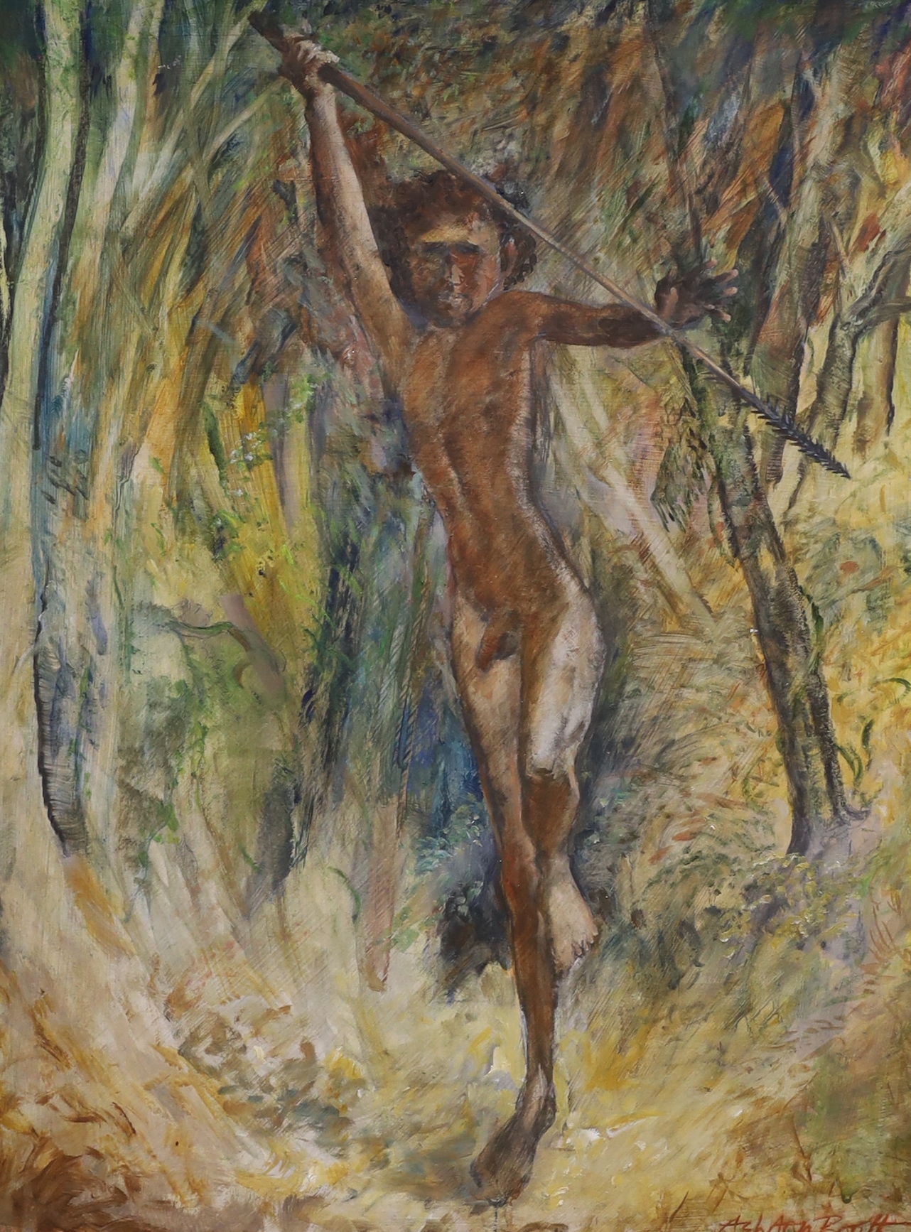 Ashash Booth, oil on board, Study of an Aborigine figure, signed, 50 x 40cm